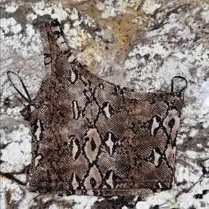 SHEIN Brown Snake Print One-Shoulder Top
